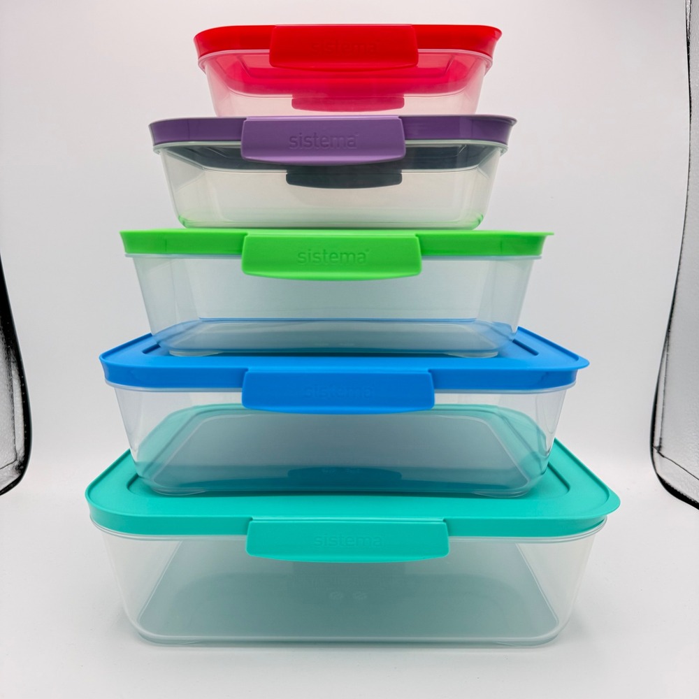 Sistema Klip It Food Storage Container Set 8 Piece Multi Color Lids BPA Free